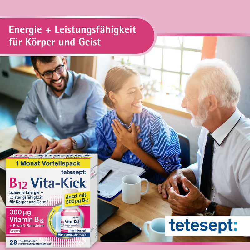 Tetesept B12 Vita-Kick Drinking Pads - Nutritional Supplements For Fast Energy & Performance - Vitamin B12 Ampoules With Protein Building Blocks - Monthly Pack Of 28 Drinking Walls - NewNest Australia