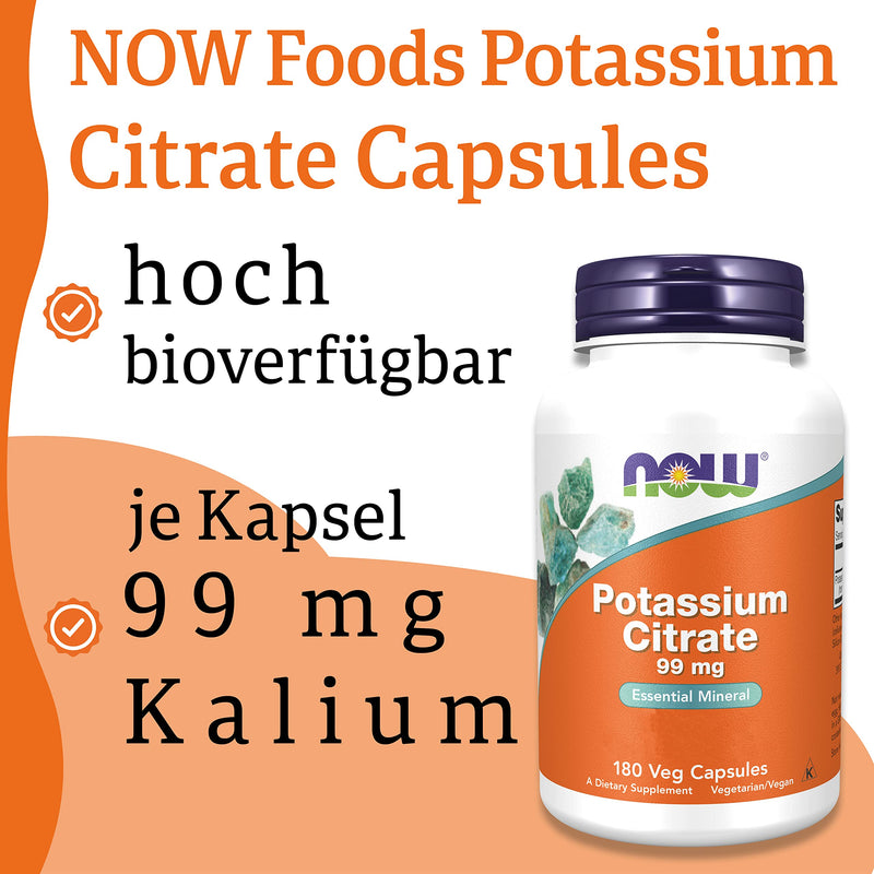 Now Foods, Potassium Citrate (Potassium Citrate), 99mg, 180 Vegan Capsules, Laboratory Tested, Potassium, Minerals, Gluten Free, Soy Free, Vegetarian - NewNest Australia