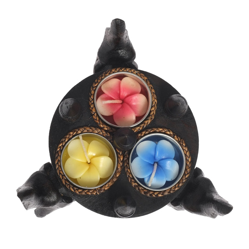 NewNest Australia - AeraVida Triple Elephant Under Round Rain Tree Wooden Candle Holder 