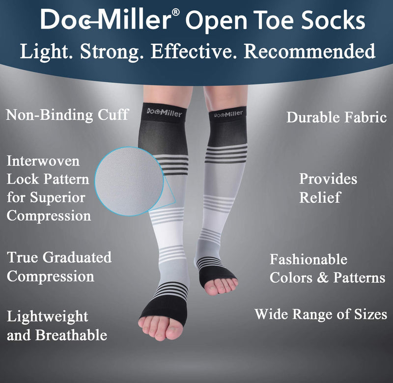Doc Miller Premium Open Toe Compression Socks Dress Series 1 Pair 20-30mmHg Open Toe Blackgraywhite Small - NewNest Australia