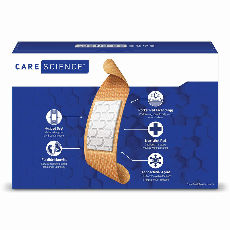 Care Science Antibacterial Fabric Adhesive Bandages, 100 ct Assorted Sizes | Flexible + Breathable Protection Helps Prevent Infection for First Aid and Wound Care 100 Count (Pack of 1) - NewNest Australia
