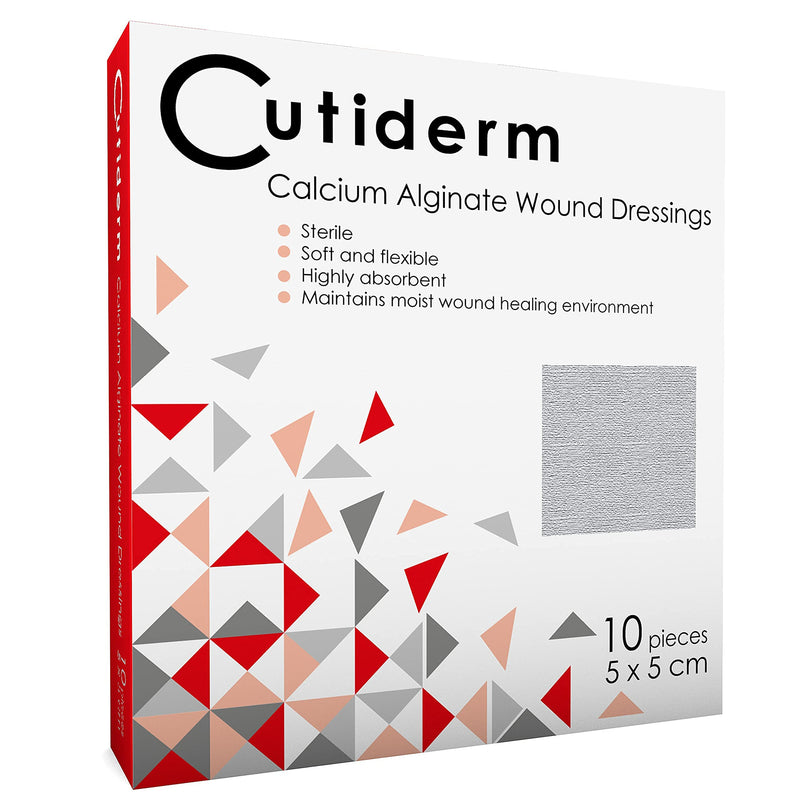 Pack of 10 Cutiderm Calcium Alginate Low Adherent Wound Dressing 5cm x 5cm - Suitable for cuts and lacerations, Post Surgical Wounds, exuding Wound Including venous, arterial and Diabetic ulcers - NewNest Australia