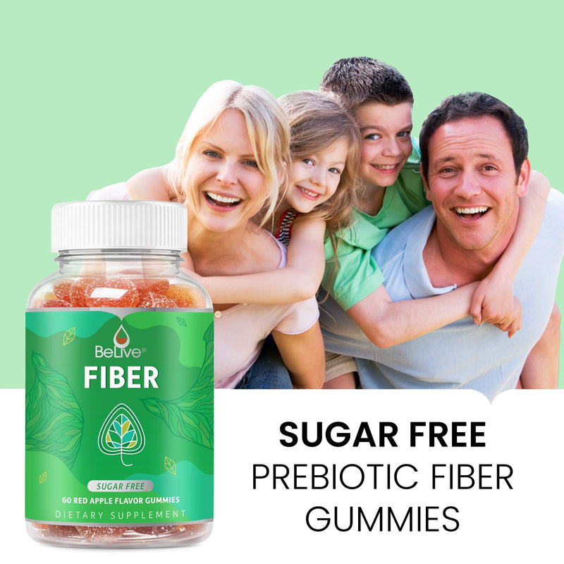 Fiber Prebiotic Sugar Free Gummies, with Chicory Root & Inulin, Digestive Support for Kids & Adults - Apple Flavor (60 Ct) 1 - NewNest Australia