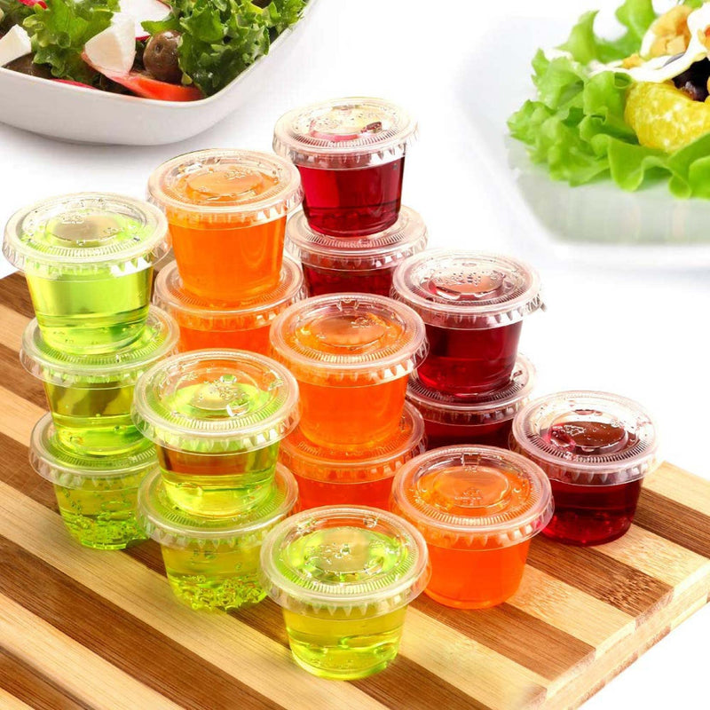 TashiBox 200 Sets - 1 Ounce Jello Shot Cups with Lids, Plastic Souffle Portion Cups with Lids, Clear… 1oz-200Sets - NewNest Australia