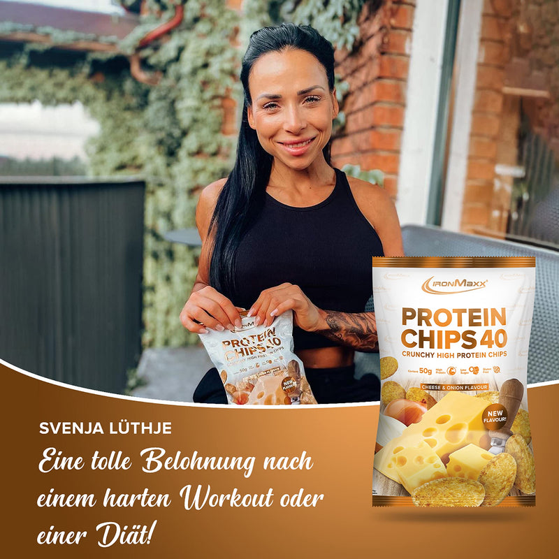 Ironmaxx Protein Chips 40, Cheese & Onion Flavor, Pack Of 1, 1 X 50 G, High Protein, Low Carb, Gluten Free, Low Fat And Sugar Reduced, 20 G Protein Per Bag, Designed In Germany - NewNest Australia