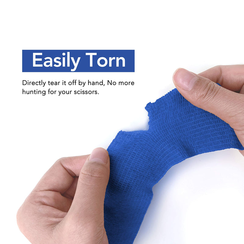 RISEN Cohesive Bandage Cohesive Bandage 2” x 5 Yards, 6 Rolls, Self Adherent Wrap Medical Tape, Adhesive Flexible Breathable First Aid Gauze Ideal for Stretch Athletic(Blue) Blue - NewNest Australia