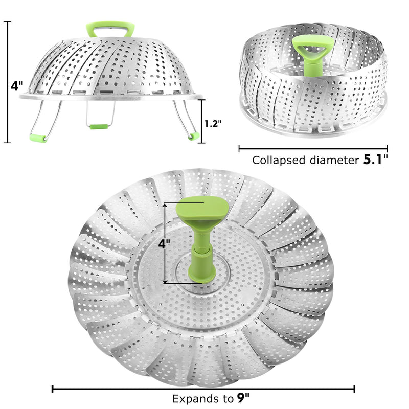 Steamer Basket Stainless Steel Vegetable Steamer Basket Folding Steamer Insert for Veggie Fish Seafood Cooking, Expandable to Fit Various Size Pot (5.1" to 9") 5.1" to 9" - NewNest Australia