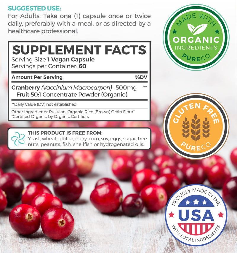 Organic Cranberry Pills - 50:1 Concentrate Equals 25,000mg of Fresh Cranberries (Vegan) for Kidney Cleanse & Urinary Tract Health - UTI Vitamins Support - Fruit Extract Supplement - 60 Capsules - NewNest Australia