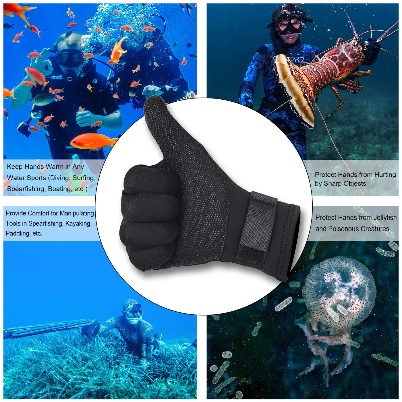 XUKER Water Gloves, 3mm & 5mm Neoprene Five Finger Warm Wetsuit
