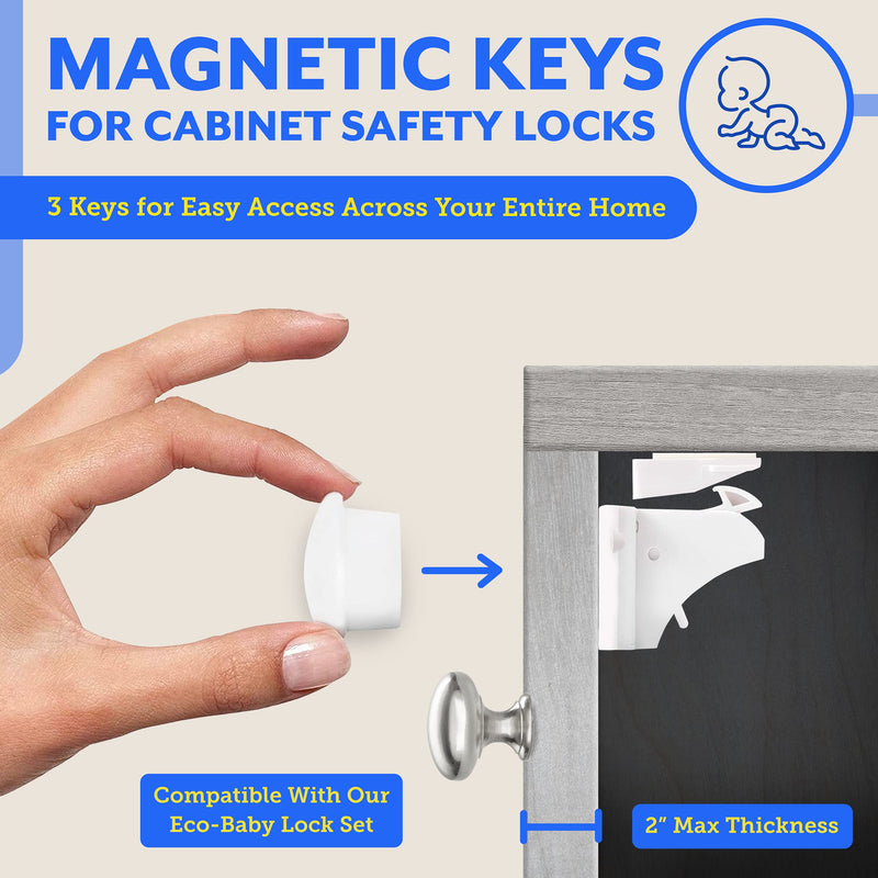 Universal Replacement Keys for Magnetic Cabinet Locks Child Safety for Drawers and Cabinets - Child Proof Cabinet Locks (3 Keys Only) by Eco-Baby - NewNest Australia