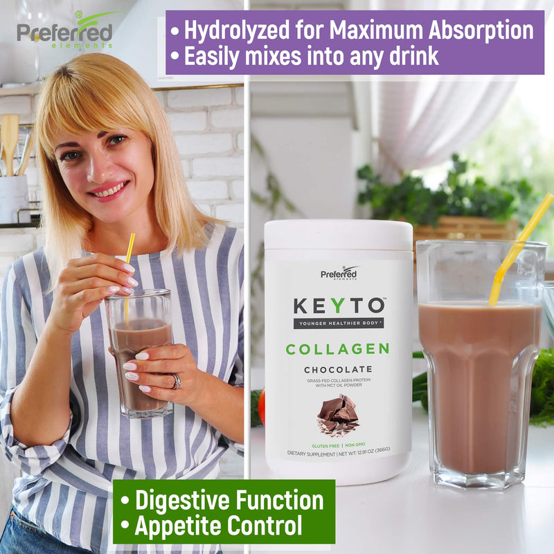Keto Collagen Protein Powder with MCT Oil – Keto and Paleo Friendly Grass Fed and Pasture Raised Hydrolyzed Collagen Peptides – Fits Low Carb Diet and Keto Snacks – KEYTO Chocolate Flavor - NewNest Australia