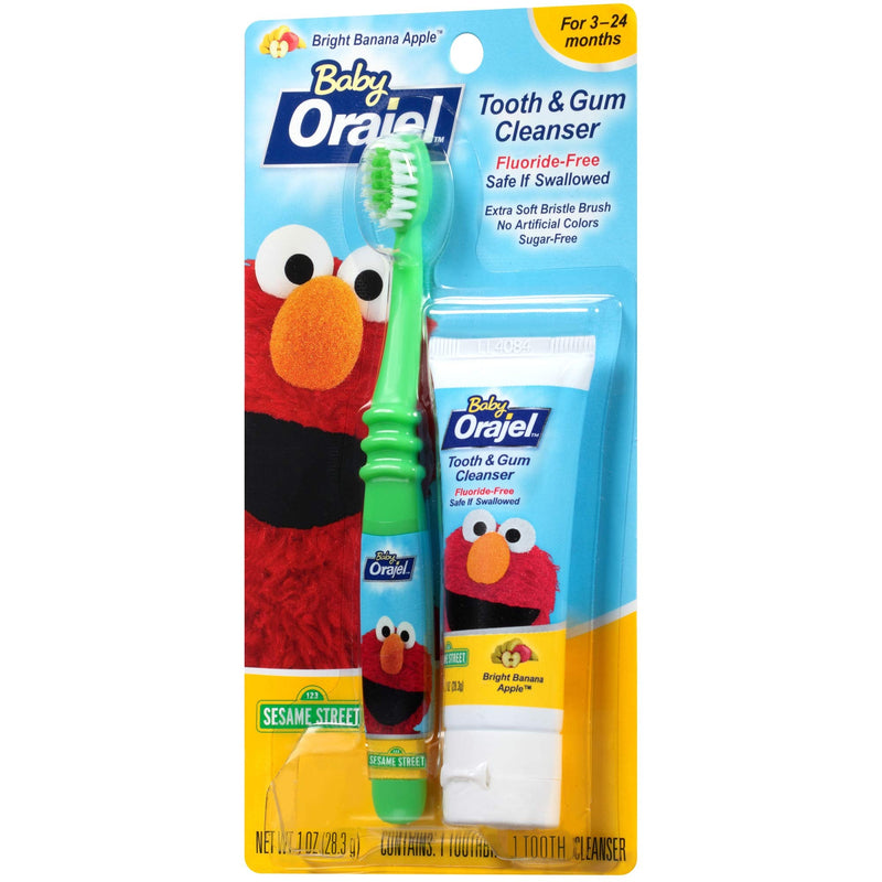 Orajel Elmo Fluoride-Free Tooth & Gum Cleanser with Toothbrush, Combo Pack, Banana Apple Flavored Non-Fluoride, 1 oz. - NewNest Australia
