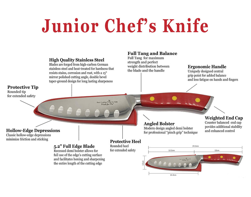 NewNest Australia - Advanced Junior Chef's Knife for Kids - (Red) REG. $34.95 NEW! - Full Tang, Tapered Demi-Bolster Design, German Stainless Steel - Progressive Cooking Tools for Young Chefs and Children! Advanced Jr. Chef's Knife - RED 