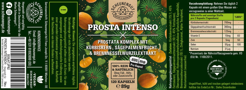 Prosta Intenso Prostate Capsules High Dose Important: Laboratory Tested Complex With Pumpkin Seed & Saw Palmetto Extract + Nettle Root, Vitamin E, Zinc & Selenium I 120 Capsules I From Germany - NewNest Australia