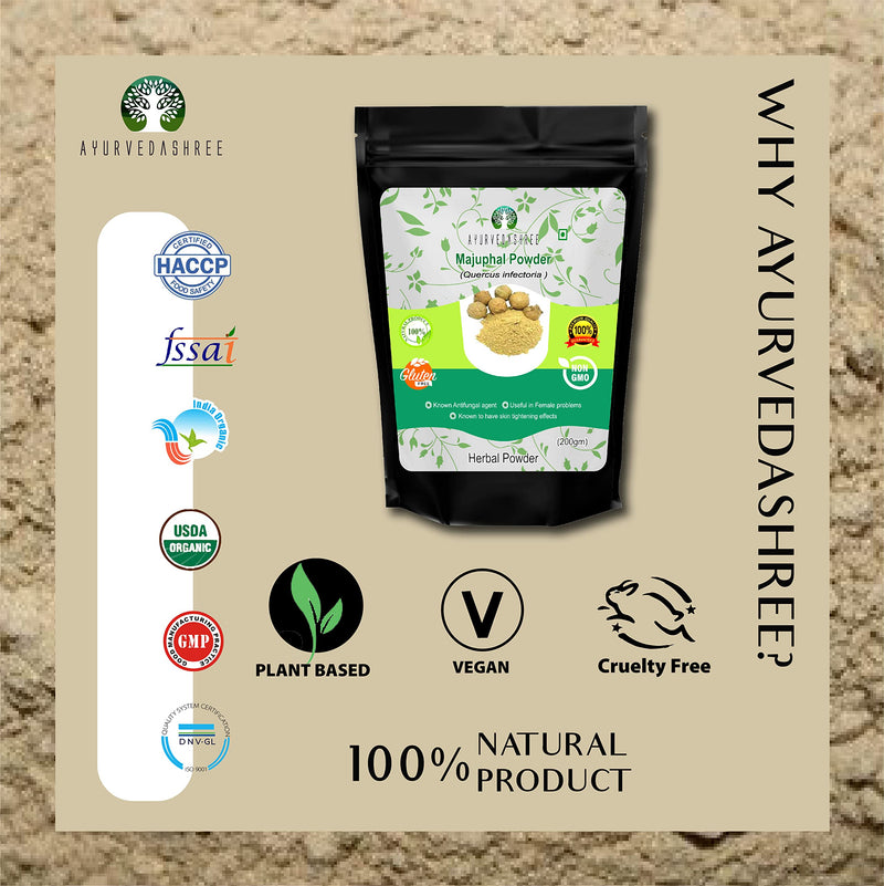 AYURVEDASHREE Majuphal Powder 200 Gm | Galnuts Powder (Quercus infectoria) | 100% Pure Quercus Infectoria/Majuphal/Manjakani - NewNest Australia