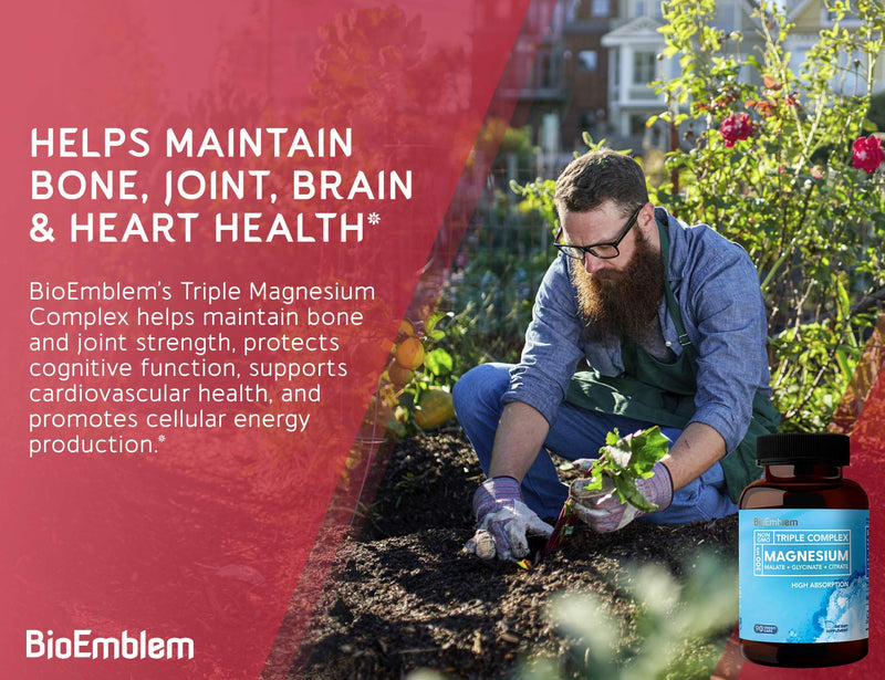 BioEmblem Triple Magnesium Complex | 300mg of Magnesium Glycinate, Malate, & Citrate for Muscle Relaxation, Sleep, Calm, & Energy | High Absorption | Vegan, Non-GMO | 90 Capsules - NewNest Australia