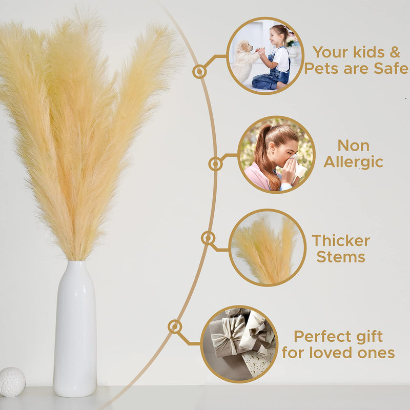 Aurora Prime Faux Pampas Grass Decor Tall Set of 3 Pcs-43 Inches Non Shedding Artificial Pampas Grass Large - Pompas Fluffy Floral Pompous Grass Beige Branches for Vase Home Office Wedding Room Décor - NewNest Australia