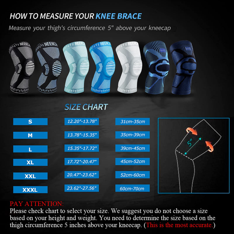 NEENCA Knee Brace,Knee Compression Sleeve Support with Patella Gel Pad & Side Spring Stabilizers,Medical Grade Knee Protector for Running,Meniscus Tear,Arthritis,Joint Pain Relief,ACL,Injury Recovery L F Gem Blue - NewNest Australia