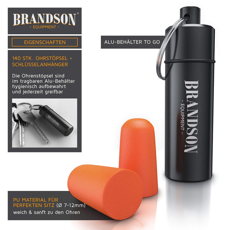 Brandson - Ear Plugs For Hearing Protection 140 Pieces Xxl Pack - High Attenuation 34 Db Snr - For Snoring Construction Noise Concert Disco Diy Workplace - Aluminum Tin - Ear Plugs - Colour: Orange - NewNest Australia