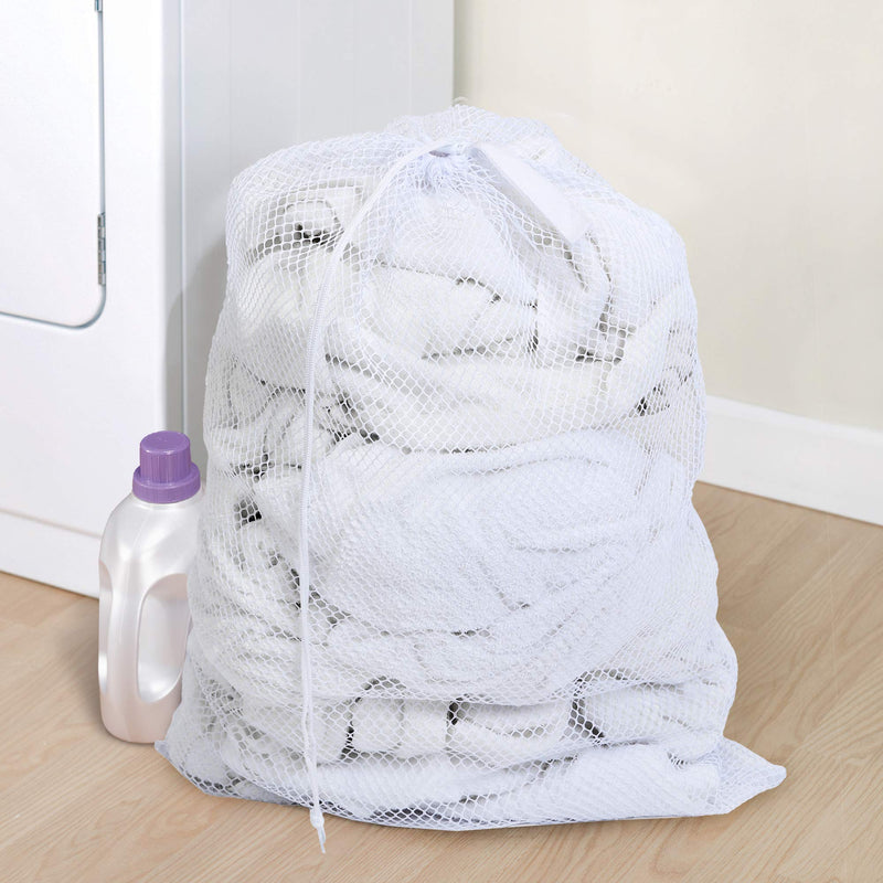 NewNest Australia - Smart Design Heavy Duty Mesh Laundry Bag w/ Push Lock Drawstring - VentilAir Mesh Material - for Clothes & Laundry - Home Organization (Holds 3 Loads) (36 x 24 Inch) [White] White Heavy Duty Laundry Bags 