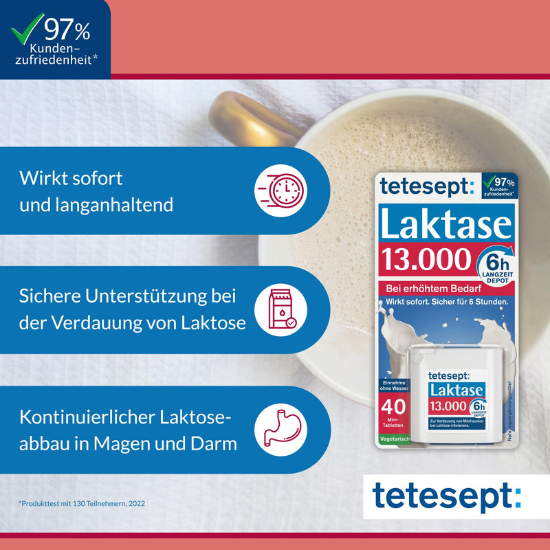 tetesept Lactase 13,000 - lactase tablets for lactose intolerance - dietary supplement with immediate effect & 6h long-term depot - 1 can of 40 pieces of Lactase 13,000 new - NewNest Australia