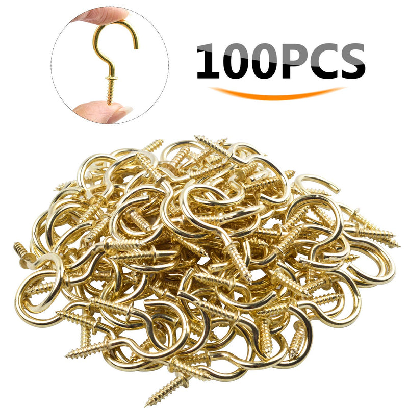 NewNest Australia - BronaGrand 100pcs Nickel Plated Metal Screw-in Ceiling Hooks Cup Hooks Gold 1inch 