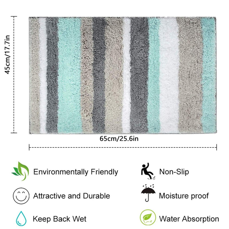 NewNest Australia - HEBE Non-Slip Bathroom Rug Mat Shag Microfiber Shower Bath Rug Absorbent Bath Mat for Bathroom Machine Washable 18"x26" 18"×26" Mint Green/Grey 