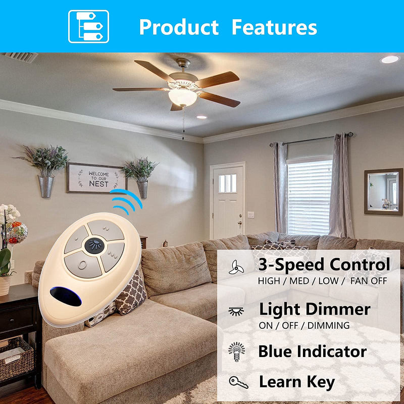 35T1 Ceiling Fan Remote Control Replacement for Harbor Breeze Allen Roth, 303.9MHz, 3-Speed, Light Dimmer, Learn Key, Replace FAN-53T FAN-11T L3HFAN35T1 FAN-35T1 L3HFAN35T FAN-35T (Remote Only) - NewNest Australia