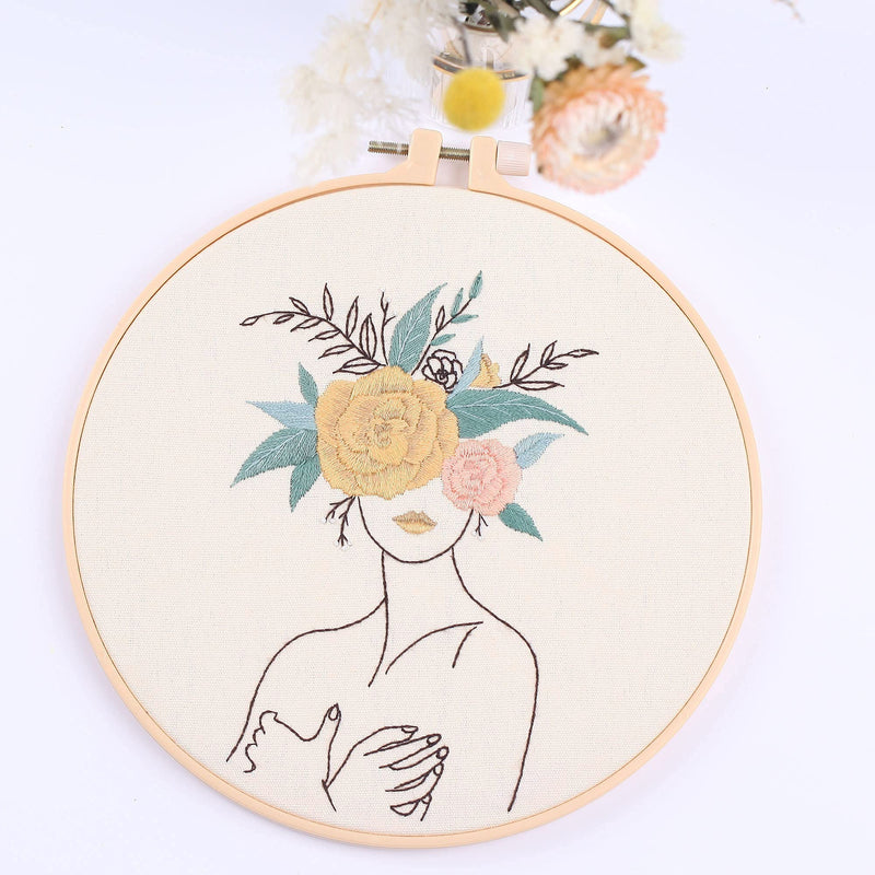 REEWISLY 4 pcs of Embroidery Starter kit with Patterns and Instructions, DIY Adult Beginner Cross Stitch Kits, Including 2 Plastic Embroidery Rings, 1 Pair of Scissors, Colored Threads and Needles apricot cream - NewNest Australia