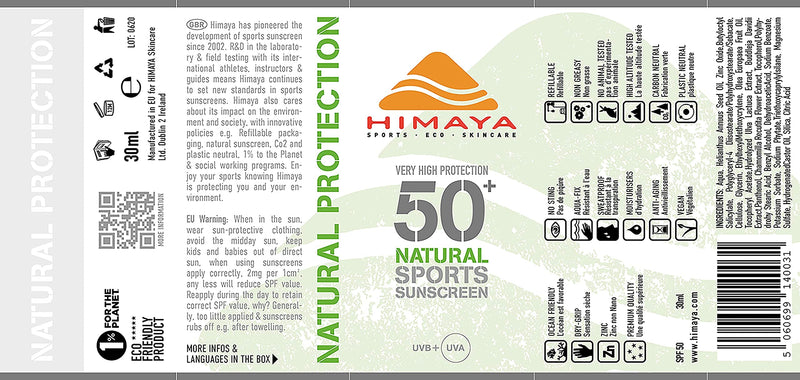 Himaya Eco sport Natural suunscreen (SPF50+, 30ml) SPF50+ - NewNest Australia