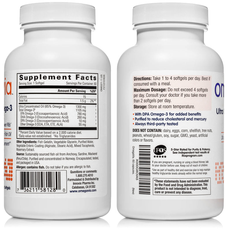 OmegaVia Ultra Concentrated Omega 3 Fish Oil, 60 Burpless Pills, High Potency – 1105 mg Omega 3 per Pill, 3X More Omegas Than Regular Fish Oil Supplements, Triglyceride Form, High EPA w/ DHA & DPA - NewNest Australia