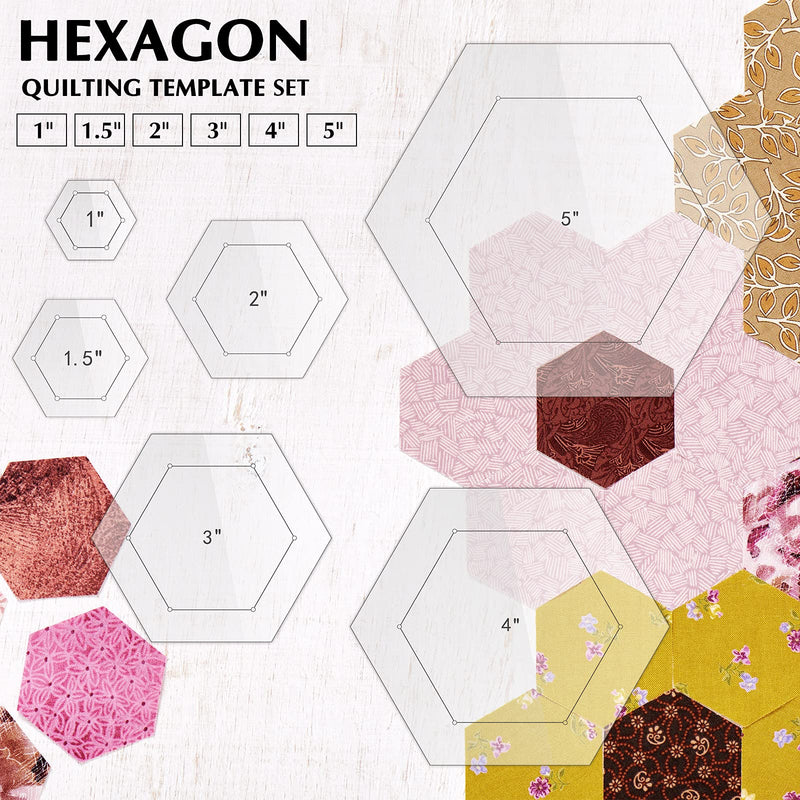 6 Pieces Hexagon Quilting Templates 1 Inch, 1.5 Inch, 2 Inch, 3 Inch, 4 Inch, 5 Inch with 1/4 Inch Seam Allowance, Acrylic Quilting Templates for DIY Quilting Sewing Crafts - NewNest Australia