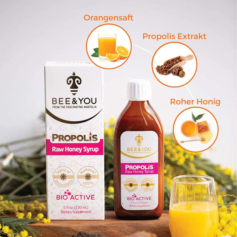 BEE&YOU propolis honey syrup, for children with vitamin C, dietary supplement for children, 100% natural and without additives, 33 international awards, 12 certificates, gluten-free, no sugar - NewNest Australia