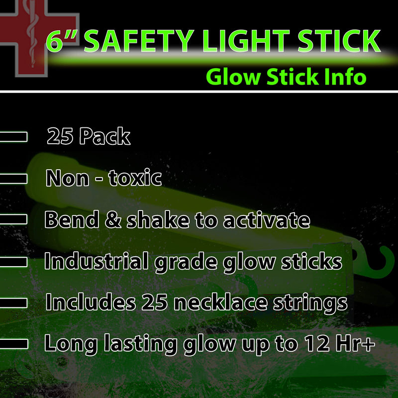 25 Ultra Bright Green Glow Sticks - Individual Packed With Lanyard - For Camping, Emergency Survival - Glow Lights for Blackouts, Hurricane and Storms- 6 Inch Chem Light Sticks with 12 Hour Duration - NewNest Australia