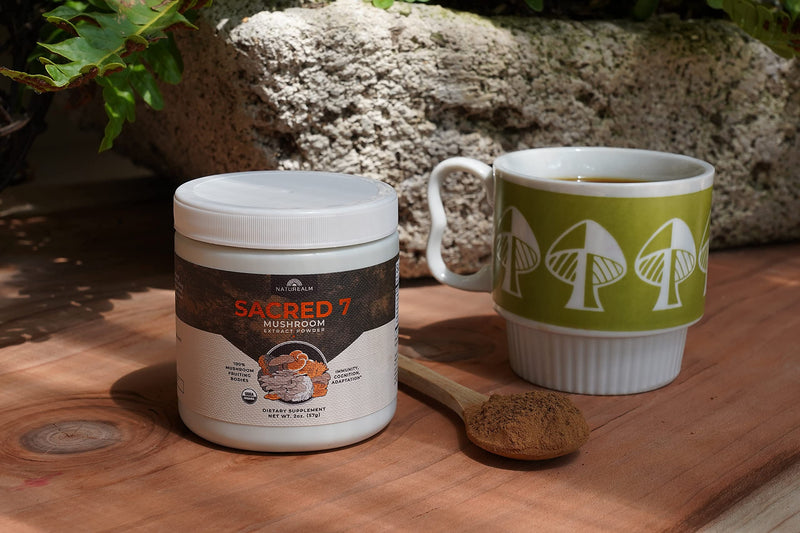 Sacred 7 Mushroom Extract Powder - USDA Organic - Lion's Mane, Reishi, Cordyceps, Maitake, Shiitake, Turkey Tail, Chaga - Supplement - Add to Coffee/Tea/Smoothies - Whole Mushrooms - No fillers 2 Ounce (Pack of 1) - NewNest Australia