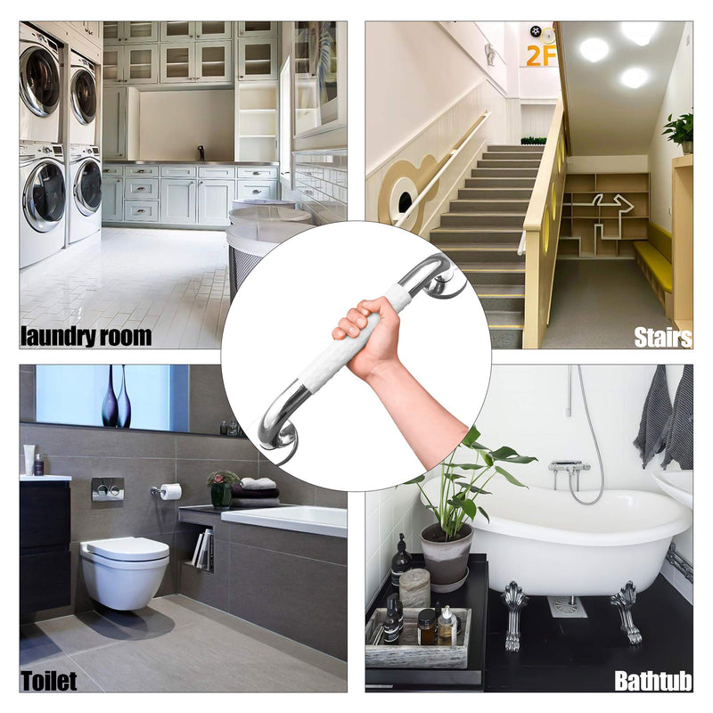 Bath Safety Grab Rail White, 12 Inch Stainless Steel, Anti-Slip Shower Handles for Elderly, Grab Bar with Ridges, for Towel Rail, Disabled, Injured, or Post-Op, Bathroom Safety Aid - NewNest Australia