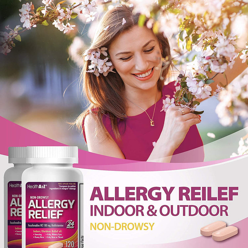 HealthA2Z Fexofenadine Hydrochloride 180mg, Antihistamine for Allergy Relief ,Non-Drowsy,24-Hour, 120 Count Coated Caplets,Compare to Allegra Active Ingredient - NewNest Australia