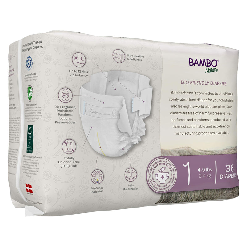 Bambo Nature Premium Eco-Friendly Baby Diapers (SIZES 1 TO 6 AVAILABLE), Size 1, 36 Count Size 1 (36 Count) - NewNest Australia