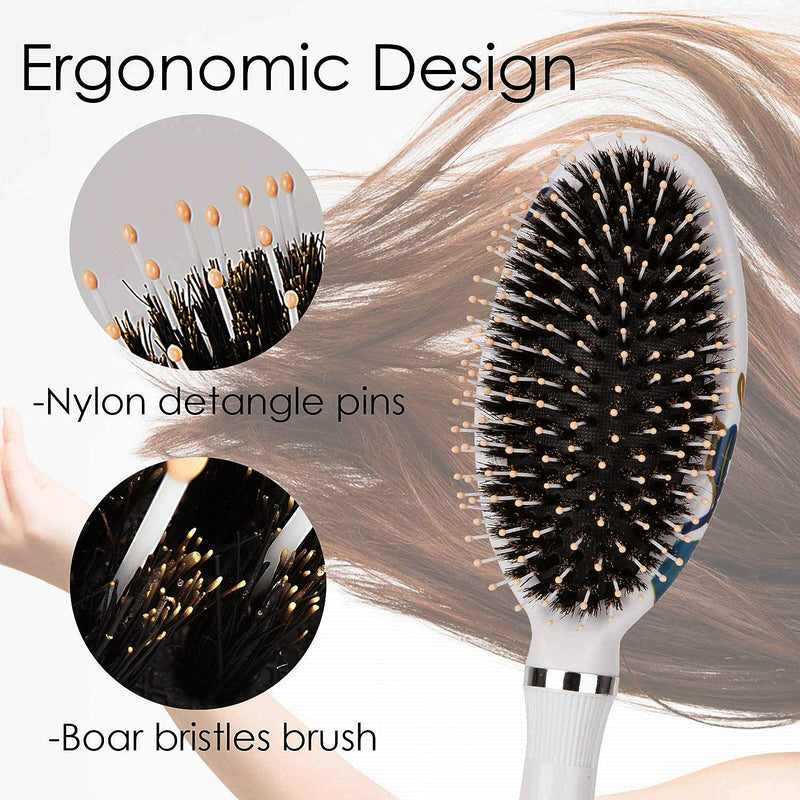 Hair Brush, Boar Bristle Paddle Hairbrush for Long, Thick, Curly, Wavy, Dry or Damaged Hair, Reducing Hair Breakage and Frizzy, No More Tangle A -White - NewNest Australia