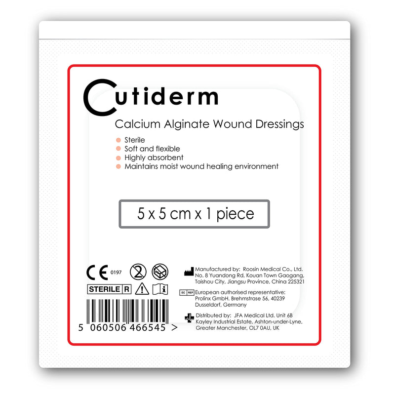 Pack of 10 Cutiderm Calcium Alginate Low Adherent Wound Dressing 5cm x 5cm - Suitable for cuts and lacerations, Post Surgical Wounds, exuding Wound Including venous, arterial and Diabetic ulcers - NewNest Australia