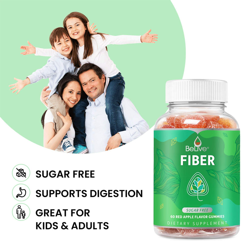Fiber Prebiotic Sugar Free Gummies, with Chicory Root & Inulin, Digestive Support for Kids & Adults - Apple Flavor (60 Ct) 1 - NewNest Australia