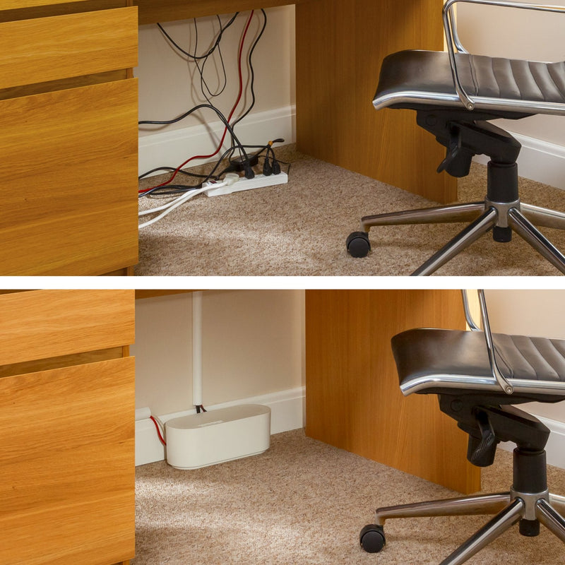 D-Line Cable Management Box, Cord Organizer Box to Hide & Conceal Power Strips, Desk Cable Management Solution, Made from Electrically Safe ABS Material - 12.75" (L) x 5" (W) 4.5" (H) - White Small - NewNest Australia