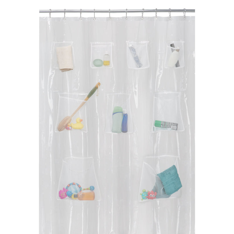 Maytex Quick Dry Mesh Pockets Waterproof PEVA Shower Curtain or Liner, Bath / Shower Organizer, Clear, 70 inches x 72 inches 70-inch x 72-inch - NewNest Australia