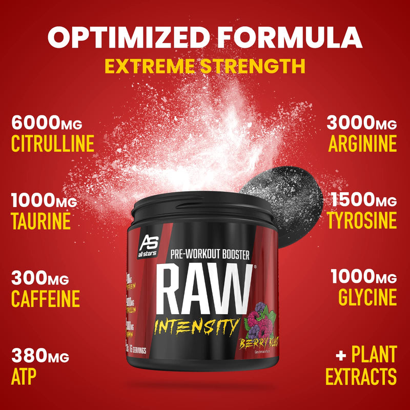 All Stars Raw Intensity Pre Workout Booster Fruit Punch I Fitness Powder With Amino Acids & Plant Extract I Energy Drink With Caffeine & Taurine I Shake Low Fat & Low Sugar - NewNest Australia