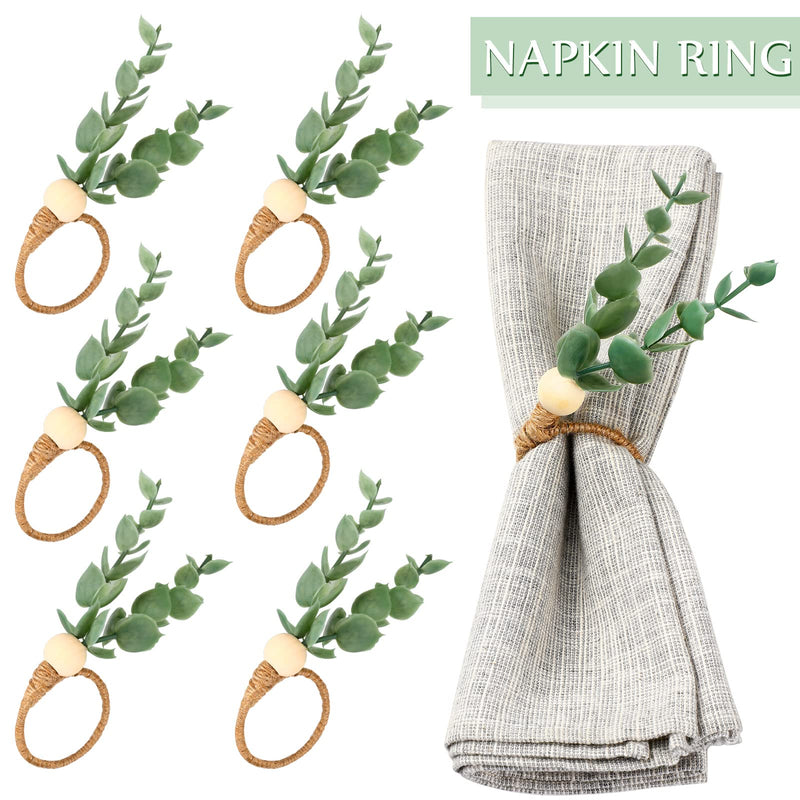 6 Pieces Eucalyptus Napkin Rings Handmade Wooden Beads Rustic Farmhouse Napkin Rings Set of 6 Home Decor Faux Greenery Napkin Holders for Weddings Family Gatherings Party - NewNest Australia