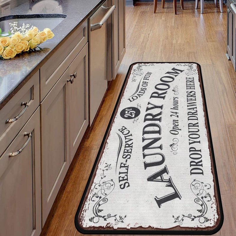 Laundry Room Long Mat Area Rug Non-Slip Floor Mat Waterproof Farmhouse Carpet for Kitchen 40" x 20"(White) Laundry Room 40x20 in - NewNest Australia