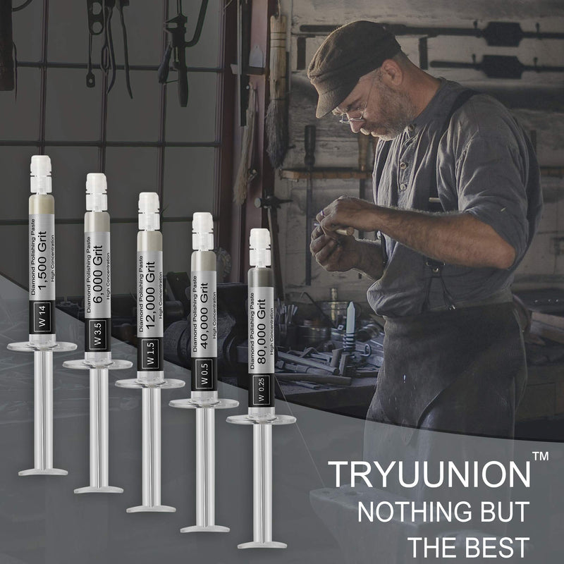 Tryuunion Diamond Polishing Compound, 5 Piece Lapping Paste 1500 to 80000 Grit, Lapping Compound Kit for Jewelry, Metal, Ring, Gemstone, Glass, Coin, 0.25 to 14 Micron, 5 Gram - NewNest Australia