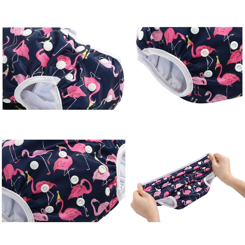 MIXIDON Reusable Swim Nappy Baby Swimming Nappies Adjustable Size Washable Nappy for Swimming Lesson 0-3 Years,Fish Scales+Butterfly+Flamingo Fish Scales+butterfly+flamingo - NewNest Australia