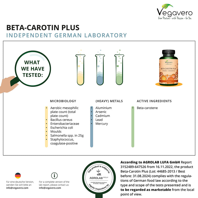Beta Carotene Tanning Capsules | with astaxanthin + vitamin E | Premium raw materials: Lucarotin® + AstaZine® | No gelatin | Laboratory tested | Without additives | German production Vegavero® - NewNest Australia