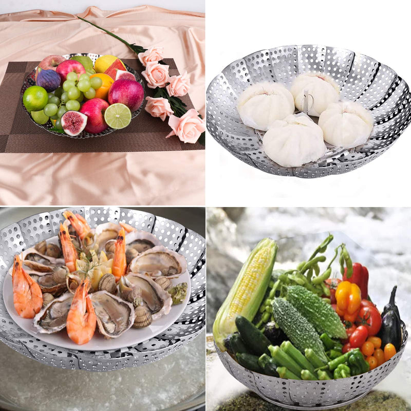 YLYL Veggie Vegetable Steamer Basket, Folding Steaming Basket, Metal Stainless Steel Steamer Basket Insert, Collapsible Steamer Baskets for Cooking Food, Expandable Fit Various Size Pot(5.9" to 9.8") - NewNest Australia